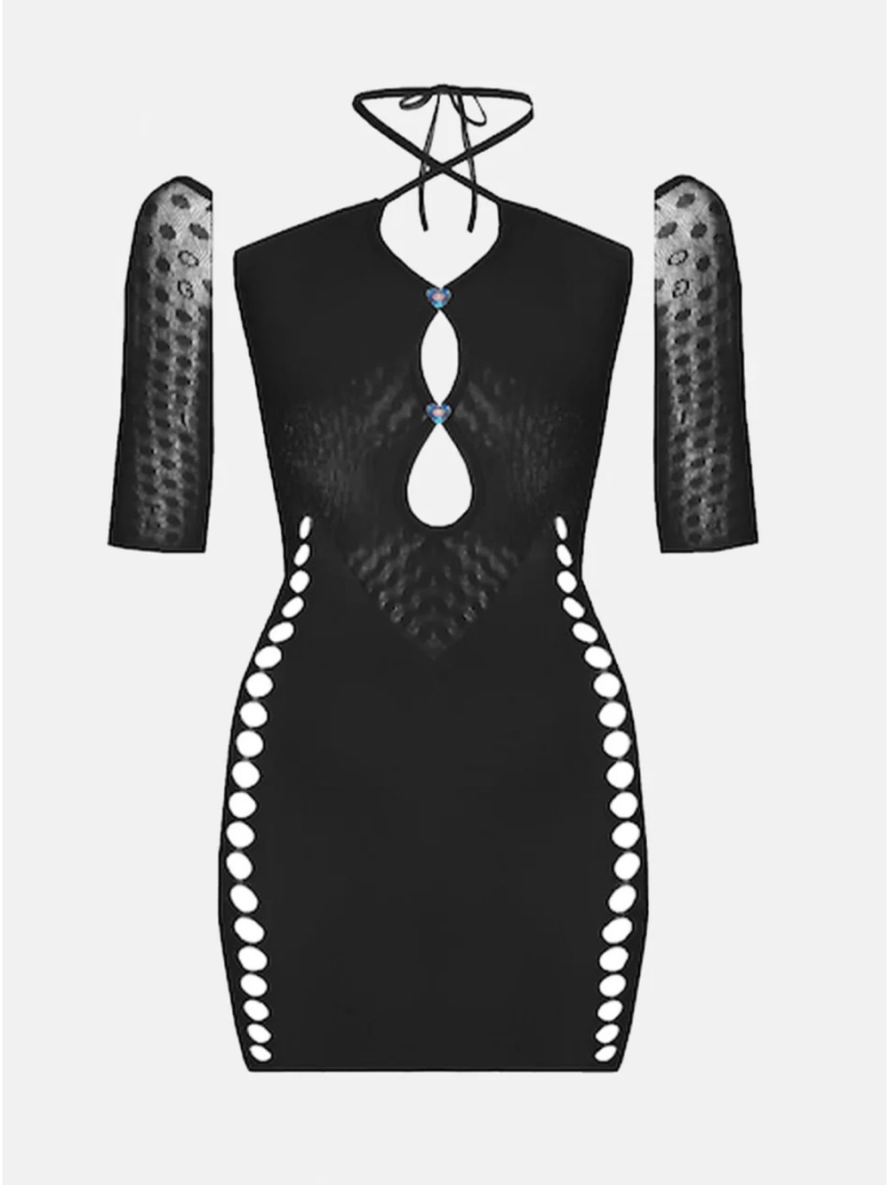 Poster Girl High Quality Lingerie Black Mini Dress Heart-Buttons - One Size